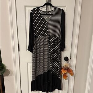 Black and White Polka Dot and Stripe Dress
